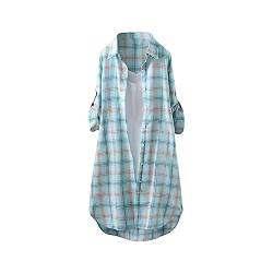 Karierte Bluse Damen Oversize Langarm Shirt Lang Knopfleiste Hemd Lose Frühling Sommershirt Blusenshirt Oberteile Tunika Große Größen Tops T-Shirts & Blusen für Frauen Übergröße Longbluse von Saymany