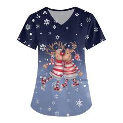 Kasaks Altenpflege Damen, Pflege Weihnachten Damen Krankenschwester Kittel Weihnachts Bluse Damen Schlupfkasack Damen Pflege Weihnachts T-Shirt Damen Weihnachts Kasack Damen(2-Blue,4XL) von Saymany