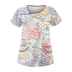 Saymany Kasacks Damen Pflege Nurse Uniformen Pflege Frauen Kasaks Altenpflege Damen Krankenschwester Kleidung Kleidung Mit Motiv Kasack Damen Berufskleidung Arbeitskleidung Pflege(1-Blue,3XL) von Saymany