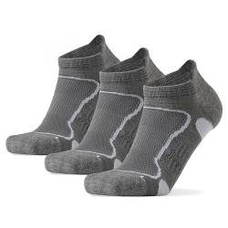 Saztins 3 Paar Merino Sneaker Socken Herren Damen Sportsocken Laufsocken Atmungsaktiv Gepolsterte Kurze Halbsocken (DE/NL/SE/PL, Numerisch, 39, 42, Regular, Regular, Grau) von Saztins