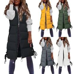 Weste Damen Winter lange Einfarbig Jacke Zip ohne Ärmel,Daunenweste Winterjacke Daunenjacke Warm Kapuze Steppjacke Wintermantel Casual Daunenmantel Wollfleece Mantel Fleecefutter (Black, XXXL) von Sbyhbhyds