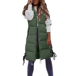 Weste Damen Winter lange Einfarbig Jacke Zip ohne Ärmel,Daunenweste Winterjacke Daunenjacke Warm Kapuze Steppjacke Wintermantel Casual Daunenmantel Wollfleece Mantel Fleecefutter Pullover (Green, L) von Sbyhbhyds