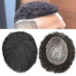 Afro Toupee for Basketball Players and Basketball Fans PU Afro Curly Hair Pieces for American African Black Men Brazilian Virgin Human Hair Afro Curl Toupee for Black Men (4mm wave) von ScAua