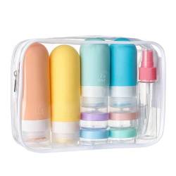 Scalewbin 16er-Pack Reiseflaschen-Set - Zugelassene, Auslaufsichere, Zusammendrückbare Silikonbehälter für Toilettenartikel und Spülung von Scalewbin