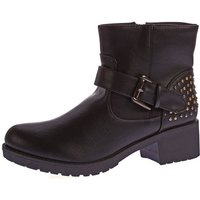 Scandi Leder Stiefeletten Block Abs Boots Knöchel Schuhe Stiefelette kalt gefüttert, verschiedenfarbige Nieten, Zierschnalle von Scandi