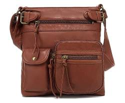Scarleton Kleiner Multi Tasche Crossbody-Tasche für Damen, ultraweich gewaschen vegan Leder-Schulter-Handtasche, Braun, h183304 von Scarleton