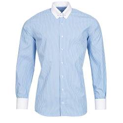 Schaeffer Hemd Slim Fit Streifen hellblau Piccadilly Kragen/Pin Collar weiß, Größe: M von Schaeffer