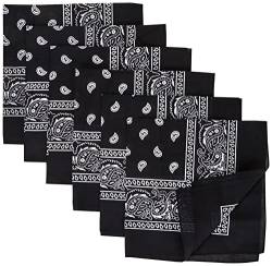 Bandana Halstuch Biker 1er 3er 6er 12er Pack Nikki Tuch Schal Paisley Kopftuch 100% Baumwolle 25 Farben (6er, Schwarz) von Schals & Tücher