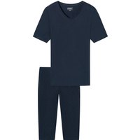 SCHIESSER Capri-Pyjama, V-Ausschnitt, Baumwolle, für Damen, blau, 44 von Schiesser