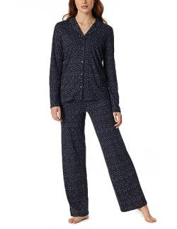 Schiesser Damen Schlafanzug Set lang Baumwolle Modal durchgeknöpft-Nightwear Pyjamaset, Nachtblau, 38 von Schiesser