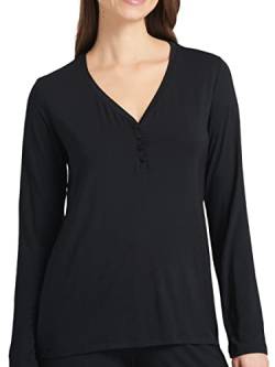 Schiesser Damen Schlafshirt Langarm Modal mit Knopfleiste-Mix + Relax Pyjamaoberteil, schwarz_175478, 34 von Schiesser