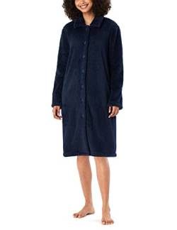 Schiesser Damen kuschelig und warm mit Knöpfen-Teddy Fleece Bademantel, dunkelblau_178417, XL von Schiesser