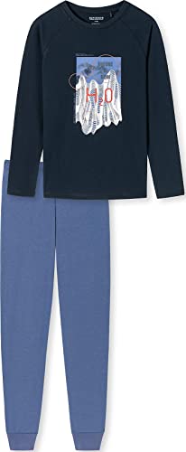 Schiesser Jungen Langer Schlafanzug-Organic Cotton Pyjamaset, Indigo (Indigo I), 164 von Schiesser