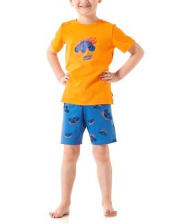 Schiesser Jungen Schlafanzug Set Pyjama kurz-100% Organic Bio Baumwolle-Größe 92 bis 140 Pyjamaset, orange_181077, 104 von Schiesser