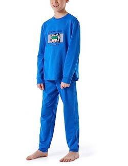 Schiesser Jungen Schlafanzug Set Pyjama warme Qualitäten Frottee-Fleece-Interlock-Größe 140 bis 176 Pyjamaset, blau_179996 von Schiesser