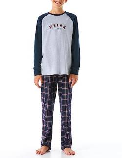 Schiesser Jungen Schlafanzug Set Pyjama warme Qualitäten Frottee-Fleece-Interlock-Größe 140 bis 176 Pyjamaset, grau-Mel_179999 von Schiesser