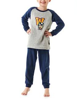 Schiesser Jungen Schlafanzug Set Pyjama warme Qualitäten Frottee-Fleece-Interlock-Größe 92 bis 140 Pyjamaset, grau-Mel_180020, 104 von Schiesser