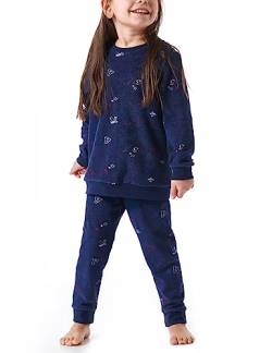 Schiesser Mädchen Schlafanzug Set Pyjama warme Qualitäten Frottee-Fleece-Interlock-Größe 92 bis 140 Pyjamaset, dunkelblau_179963, 104 von Schiesser