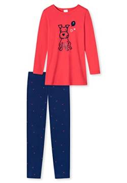 Schiesser Mädchen Schlafanzug lang – Einhorn, Sterne, Dots, Waldmotive und Hexen – Organic Cotton Pyjamaset, rot, 104 von Schiesser