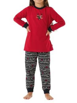 Schiesser Mädchen Schlafanzug lang – Einhorn, Sterne, Dots, Waldmotive und Hexen – Organic Cotton Pyjamaset, rot I, 116 von Schiesser