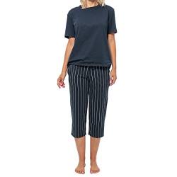 Schiesser - Mix - Organic Cotton - Schlafanzug 3/4-Länge (48 Blau gestreift/Dunkelblau) von Schiesser