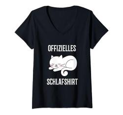 Schlafanzug Pyjama Offizielles Schlafshirt Geschenk Katze T-Shirt mit V-Ausschnitt von Schlafanzug Geschenkidee Langschläfer Morgenmuffel