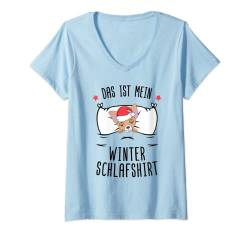 Damen Offizielles Schlafshirt Chihuahua Hund Weihnachten T-Shirt mit V-Ausschnitt von Schlafanzug Pyjama Damen Mädchen Frauen Kinder