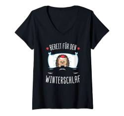 Damen Offizielles Schlafshirt Igel Winterschlaf Nachthemd Motiv T-Shirt mit V-Ausschnitt von Schlafanzug Pyjama Damen Mädchen Frauen Kinder