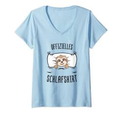 Damen Offizielles Schlafshirt lustiges Faultier Nachthemd Motiv T-Shirt mit V-Ausschnitt von Schlafanzug Pyjama Damen Mädchen Frauen Kinder