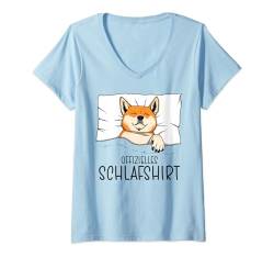 Offizielles Schlafshirt Shiba, Schlafanzug Shiba Inu T-Shirt mit V-Ausschnitt von Schlafshirt Für Herren Lustig, Damen Pyjama Hunde