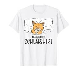 Offizielles Schlafshirt Katze, Schlafanzug & Nachthemd Katze T-Shirt von Schlafshirt Für Herren Lustig, Damen Pyjama Katzen