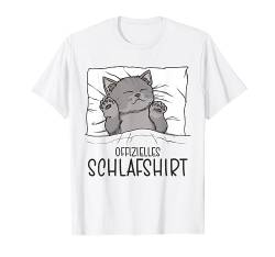 Offizielles Schlafshirt Katze, Schlafanzug & Nachthemd Katze T-Shirt von Schlafshirt Für Herren Lustig, Damen Pyjama Katzen