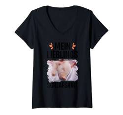 Damen Mein lieblings Schlafshirt Teacup Schwein Minischwein T-Shirt mit V-Ausschnitt von Schlafshirt Schlafanzug Pyjama Nachthemd Schläfer