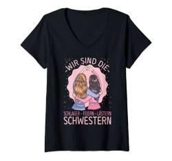 Damen Schlager Feiern Lästern Schwestern Schlageroutfit Party T-Shirt mit V-Ausschnitt von Schlagerparty Outfit Schlager Kostüm Schlagermusik