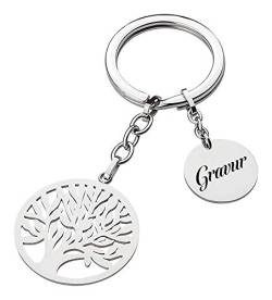 Schlüsselanhänger mit Lebensbaum und eigener Gravur/Text/Namen/Edelstahl/Baum/Gravur auf Vorderseite & Rückseite möglich von Schlüsselanhänger