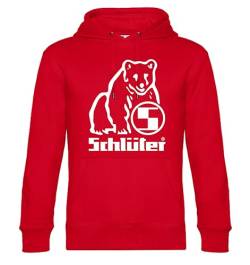 Schlüter® Hoodie mit Bärenlogo Oldtimer Sweatshirt großer Brustdruck | Rot, Druck Weiss | Größe 3XL von Schlüter