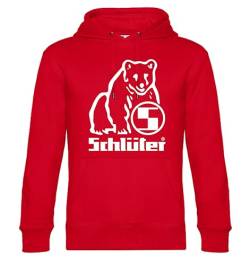 Schlüter® Hoodie mit Bärenlogo Oldtimer Sweatshirt großer Brustdruck | Rot, Druck Weiss | Größe XL von Schlüter