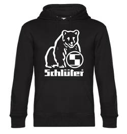 Schlüter® Hoodie mit Bärenlogo Oldtimer Sweatshirt großer Brustdruck | Schwarz, Druck Weiss | Größe S von Schlüter