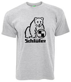 Schlüter Bärenlogo T-Shirt Herren Kurzarm Rundkragen Brustdruck | Ashgrau, Druck schwarz | Größe L von Schlüter