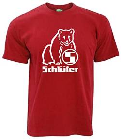 Schlüter Bärenlogo T-Shirt Herren Kurzarm Rundkragen Brustdruck | Rot, Druck weiß | Größe M von Schlüter