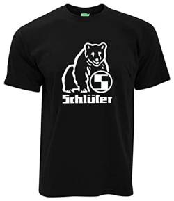 Schlüter Bärenlogo T-Shirt Herren Kurzarm Rundkragen Brustdruck | Schwarz, Druck weiß | Größe L von Schlüter