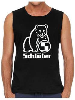 Schlüter Bärenlogo Tank Top Oldtimer-Muskelshirt | Herren, Ärmellos, Brustdruck | Schwarz | Größe XL von Schlüter