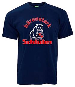 Schlüter Bärenstark T-Shirt Herren Kurzarm Rundkragen Brustdruck | Navyblau, Druck weiß/rot | Größe S von Schlüter