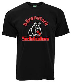 Schlüter Bärenstark T-Shirt Herren Kurzarm Rundkragen Brustdruck | Schwarz, Druck weiß/rot | Größe XL von Schlüter