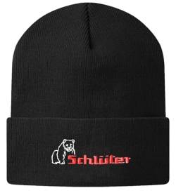 Schlüter Oldtimer Rollmütze mit Stickmotiv weiß/rot Herren Beanie | Schwarz | Einheitsgröße von Schlüter