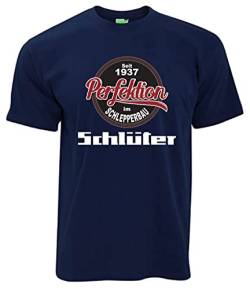 Schlüter T-Shirt Perfektion im Schlepperbau seit 1937 | Herren, Kurzarm, Rundkragen, Brustdruck | Navyblau | Größe 3XL von Schlüter