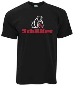 Schlüter T-Shirt Schriftzug mit Bärenlogo, Herren, Kurzarm, Rundhals | Schwarz, Druck weiß/rot | Größe L von Schlüter
