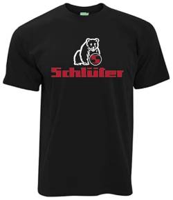 Schlüter T-Shirt Schriftzug mit Bärenlogo, Herren, Kurzarm, Rundhals | Schwarz, Druck weiß/rot | Größe S von Schlüter