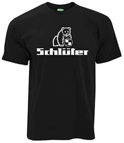 Schlüter T-Shirt Schriftzug mit Bärenlogo, Herren, Kurzarm, Rundhals | Schwarz, Druck weiß | Größe L von Schlüter