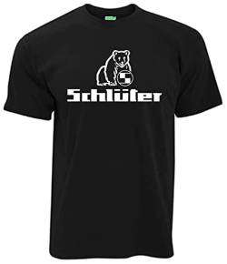 Schlüter T-Shirt Schriftzug mit Bärenlogo, Herren, Kurzarm, Rundhals | Schwarz, Druck weiß | Größe S von Schlüter
